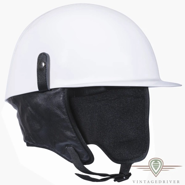 Vintage Halbschalenhelm weiß lackiert, schwarzes Lederfutter
