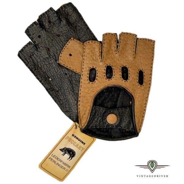 Bicolor fingerless gloves made of finest peccary leather