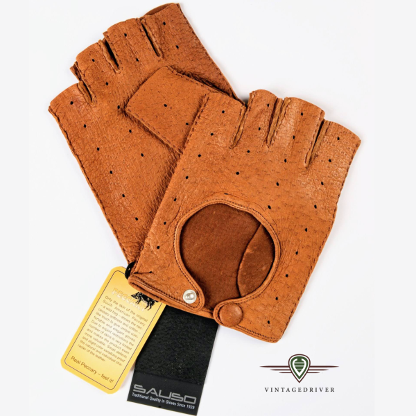 Peccary Fahrerhandschuhe Halbe Finger braun oder cork